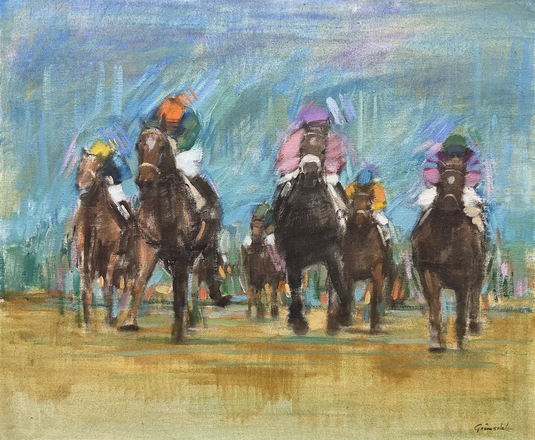 Michael Grimsdale (British 1963-): The Final Furlong, oil on canvas signed 50cm x 60cm