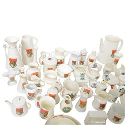 Large collection of Scarborough, Filey and Yorkshire Crested ware, including vases, teapots, jugs, bells etc