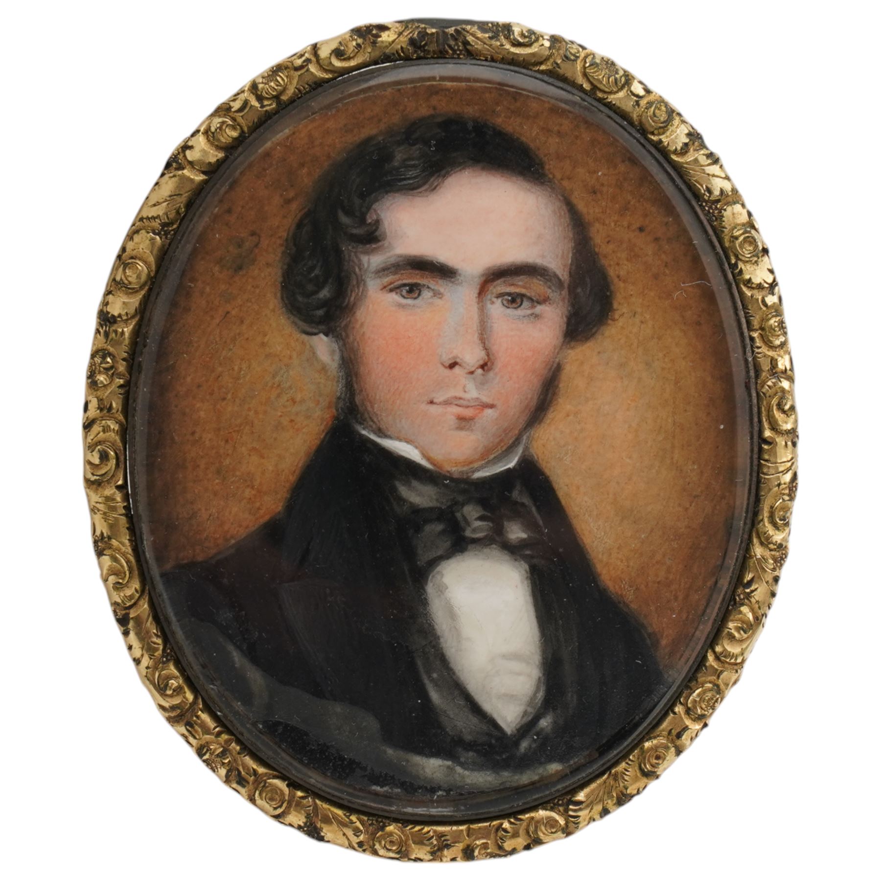 English School (Early 20th Century): Portrait of a Gentleman in a Tuxedo with Black Tie, miniature watercolour on ivory unsigned 5cm x 4cm This item has been registered for sale under Section 10 of the APHA Ivory Act
