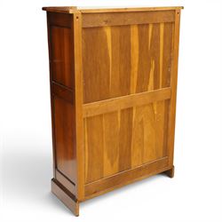 And So To Bed - cherrywood tall chest of six drawers, rectangular top over six long drawers, brass knobs and brass pulls with label holders, raised on a plinth base