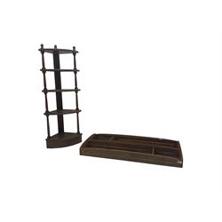 Ercol - elm five tier corner shelf (H126cm); Ercol elm wall hanging plate rack (W107cm, H49cm)
