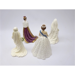  Three ltd. ed. figures comprising Royal Worcester 'Her Regal Majesty', 'Her Royal Highness Princess Margaret in her Coronation Robes' & Coalport 'The Queen' & 'Queen Elizabeth', all with certificates (4)  