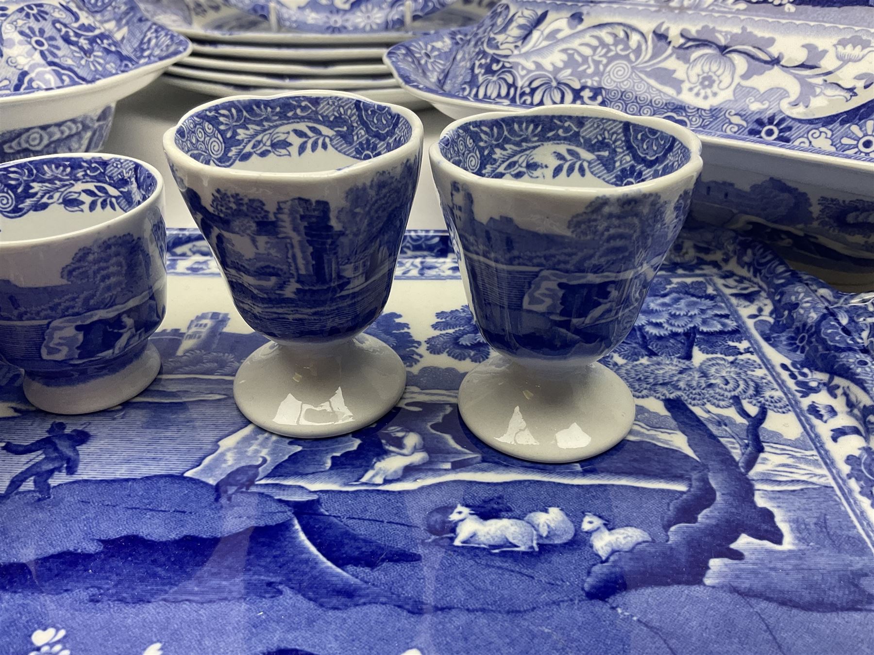 Copeland Spode Italian pattern dinner wares, including two tureens and covers, four serving dishes, six dinner plates, four side plates etc, all with blue printed marks beneath