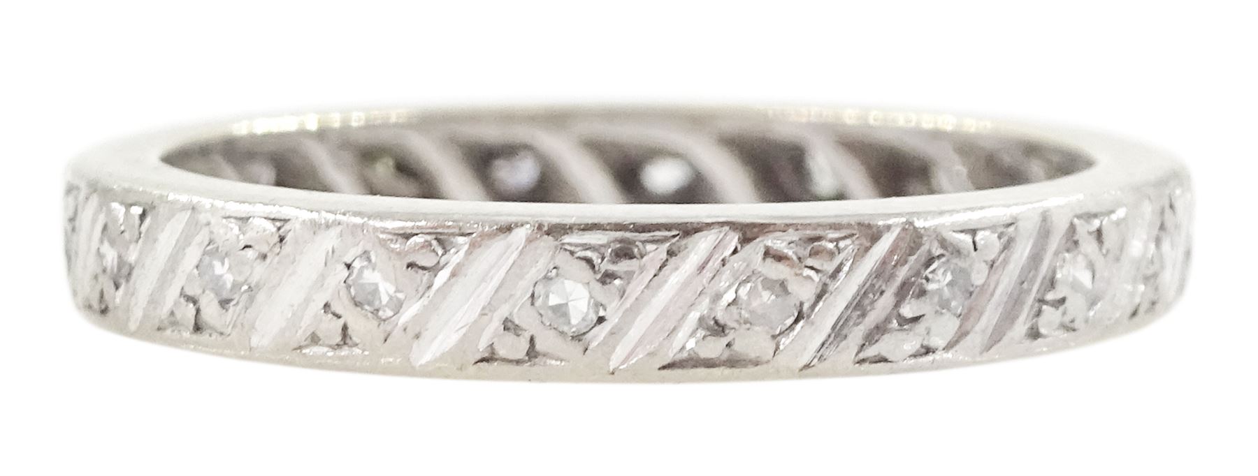 18ct white gold diamond chip full eternity ring, hallmarked