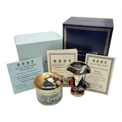 Halcyon Days bonbonniere, modelled as 'Vice-Admiral Lord Nelson', to mark the bicentenary of the British victory at the Battle of Trafalgar, together with another Halcyon Days enamel box depicting Lord Nelson, both boxed 