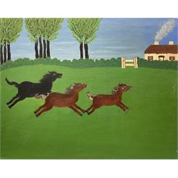 Gladys Hamilton Cooper (British 1899-1975): 'Freedom' - Wild Horses, oil on board, signed titled and dated 1957 verso 61cm x 76cm (unframed)