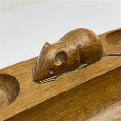 Mouseman - oak pen tray, rectangular form with rounded ends, carved mouse signature over penny moulded edge, by the workshop of Robert Thompson, Kilburn