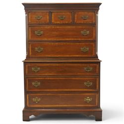 Georgian design mahogany chest on chest, moulded projecting cornice over three short and t...