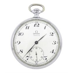Omega chrome open face lever pocket watch, Ref. 121.1726, Cal 830, white dial with Arabic ...