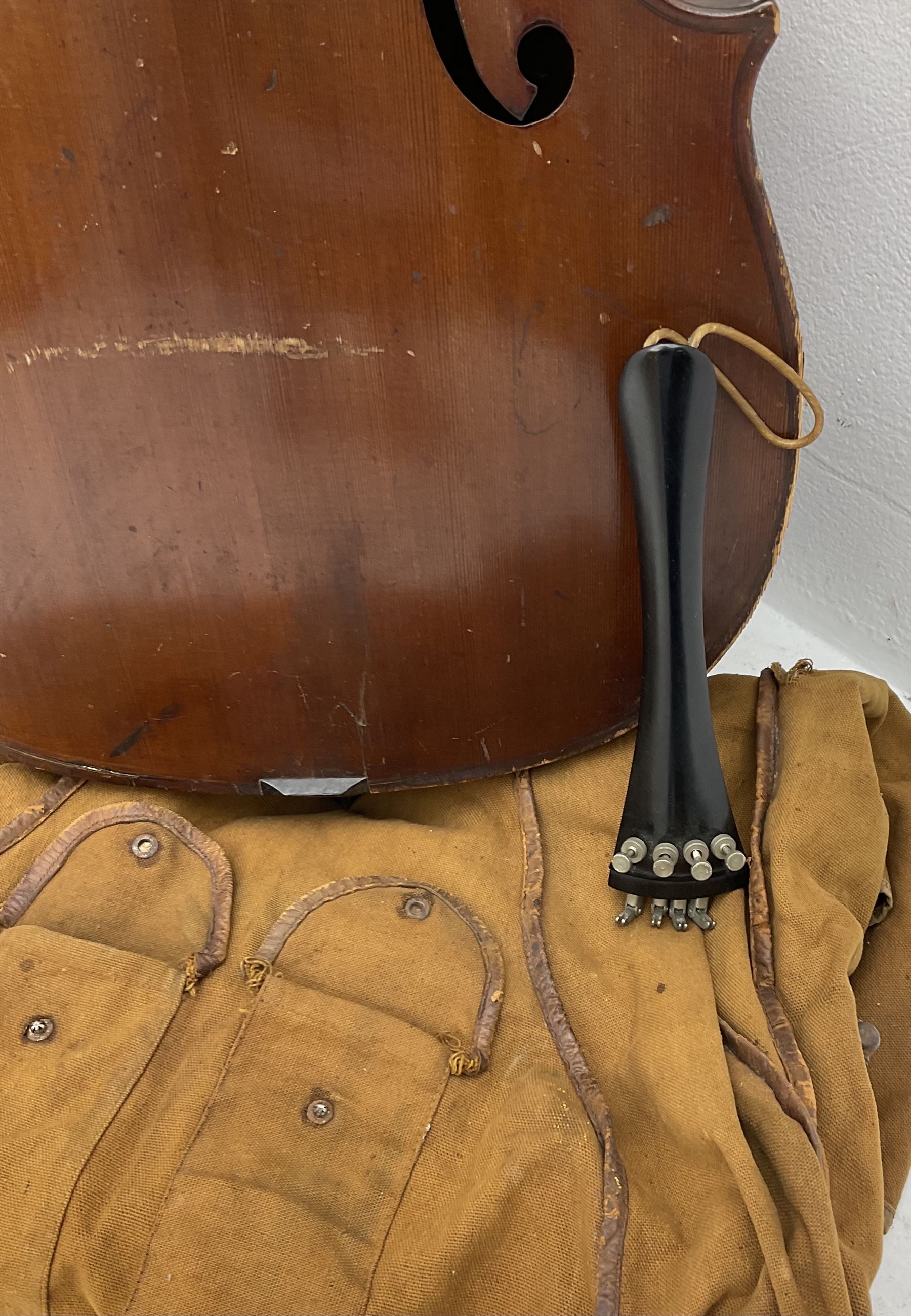 German Saxony three-quarter size cello for restoration, c1920, with 69cm two-piece maple back and ribs and two-piece spruce top, L111cm overall; with bow and canvas carrying case