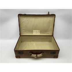 Vintage leather suitcase, by H. J. Cave and Sons of London, with two button slide locks to front, leather handles, reinforced leather corners, manufacturer's label to interiors, L64cm