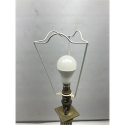Brass table lamp in the form of a Corinthian column, together with a converted oil lamp, tallest without lightbulb H50cm