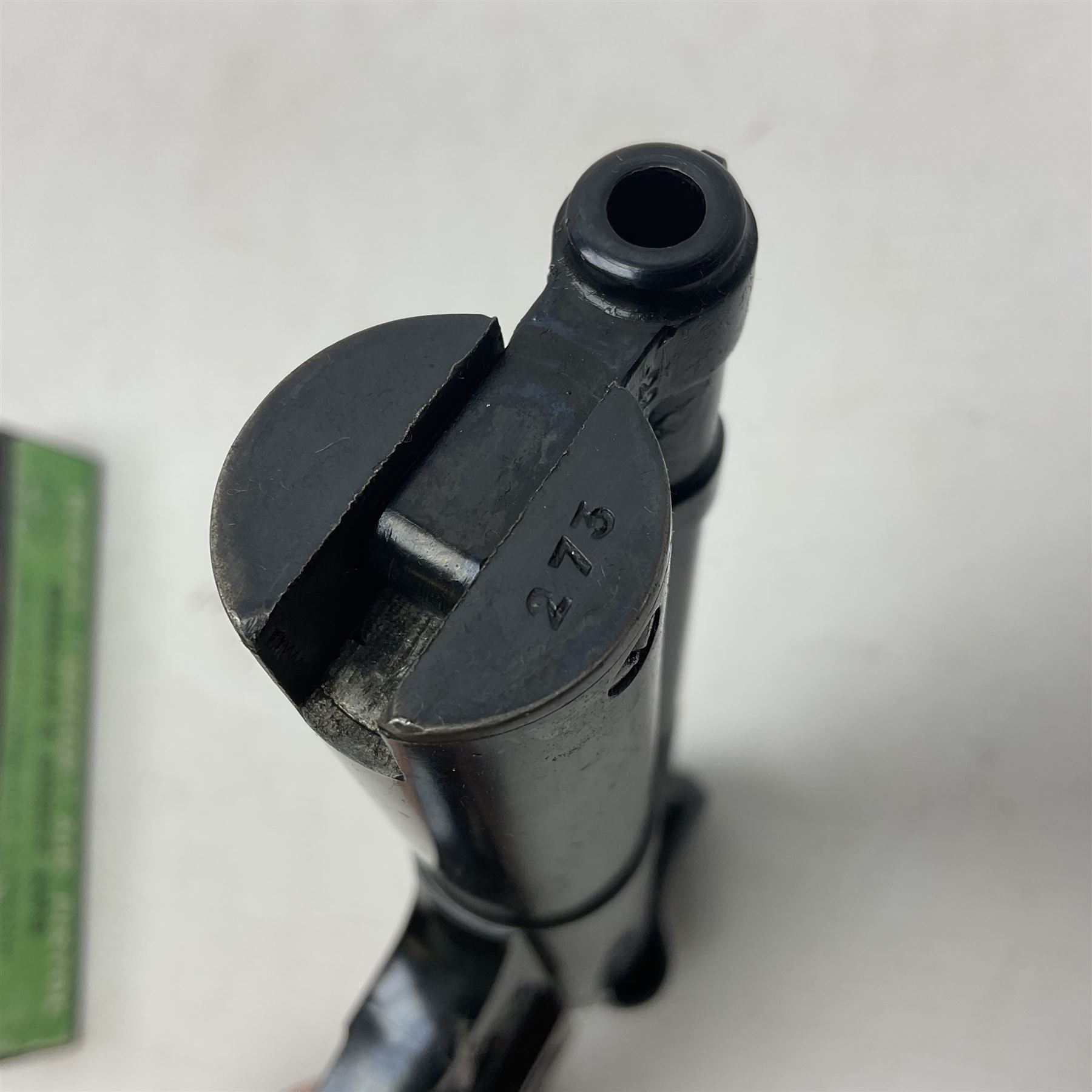 Webley Senior .22 cal. air pistol with top lever action, serial no.273; in original box with label under lid; together with two tins of pellets NB: AGE RESTRICTIONS APPLY TO THE PURCHASE OF AIR WEAPONS.