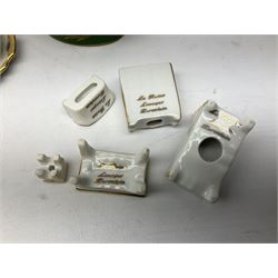 Limoges La Reine miniature furniture to include two chairs and table set, wardrobe etc, Limoges lidded boxes to include Bernadaud example, Limoges miniature tea service on tray, other boxes and miniatures to include Spode twin handled loving cup etc