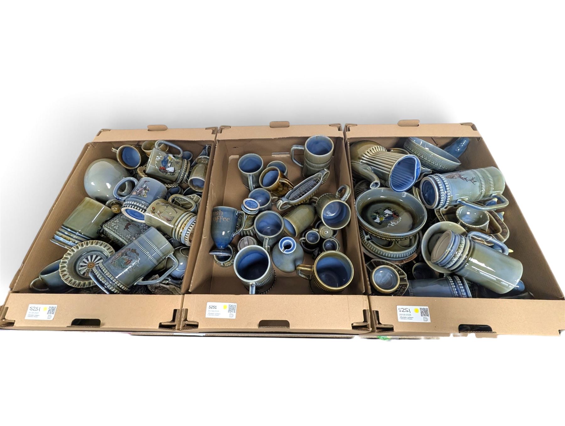 Collection of Irish Wade ceramics, including tankards, mugs, teapots, etc, in three boxes