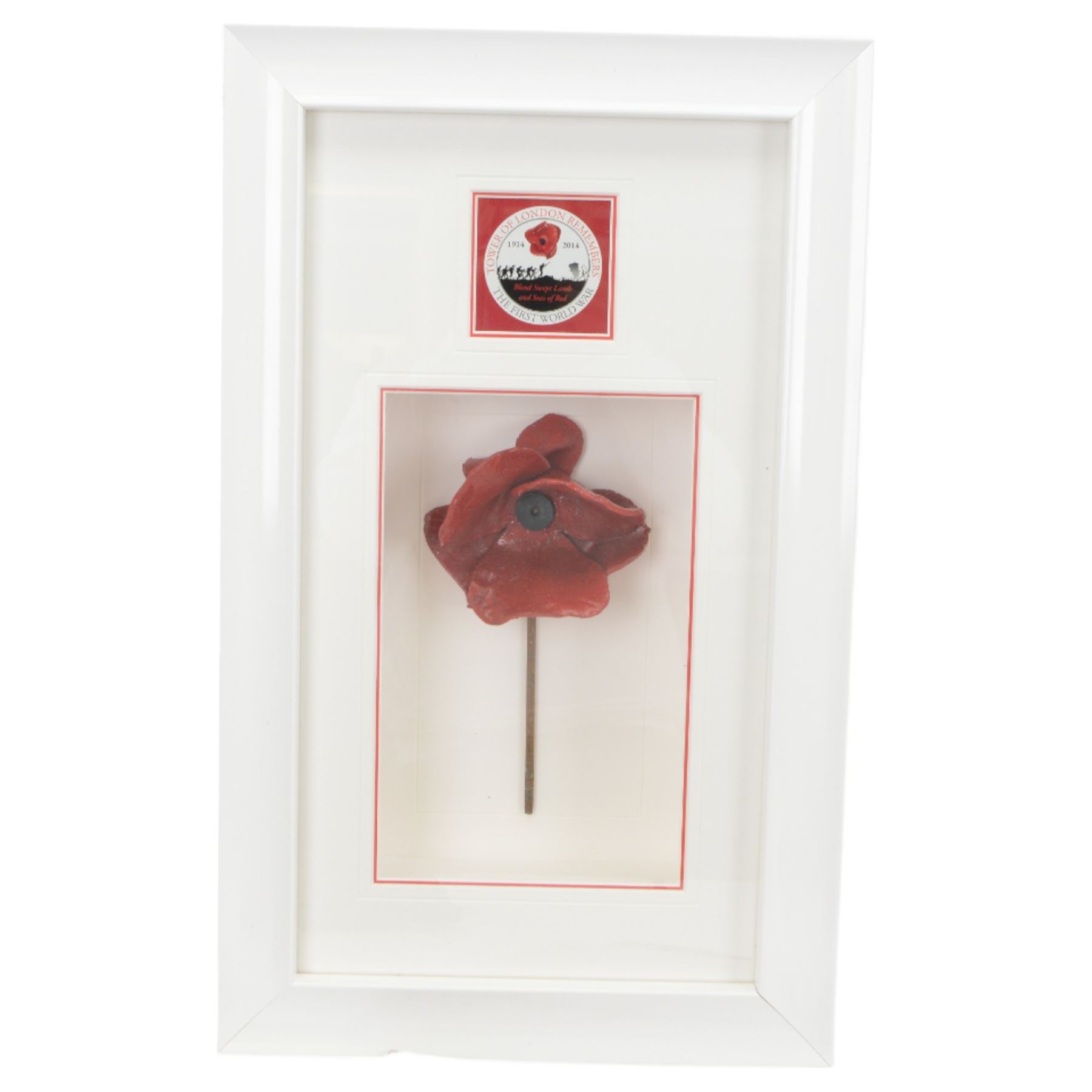 Paul Cummins (b 1977) ceramic poppy, framed from the poppy art installation 'Blood Swept Lands and Seas of Red' at the tower of London with certification of authenticity, frame H54cm