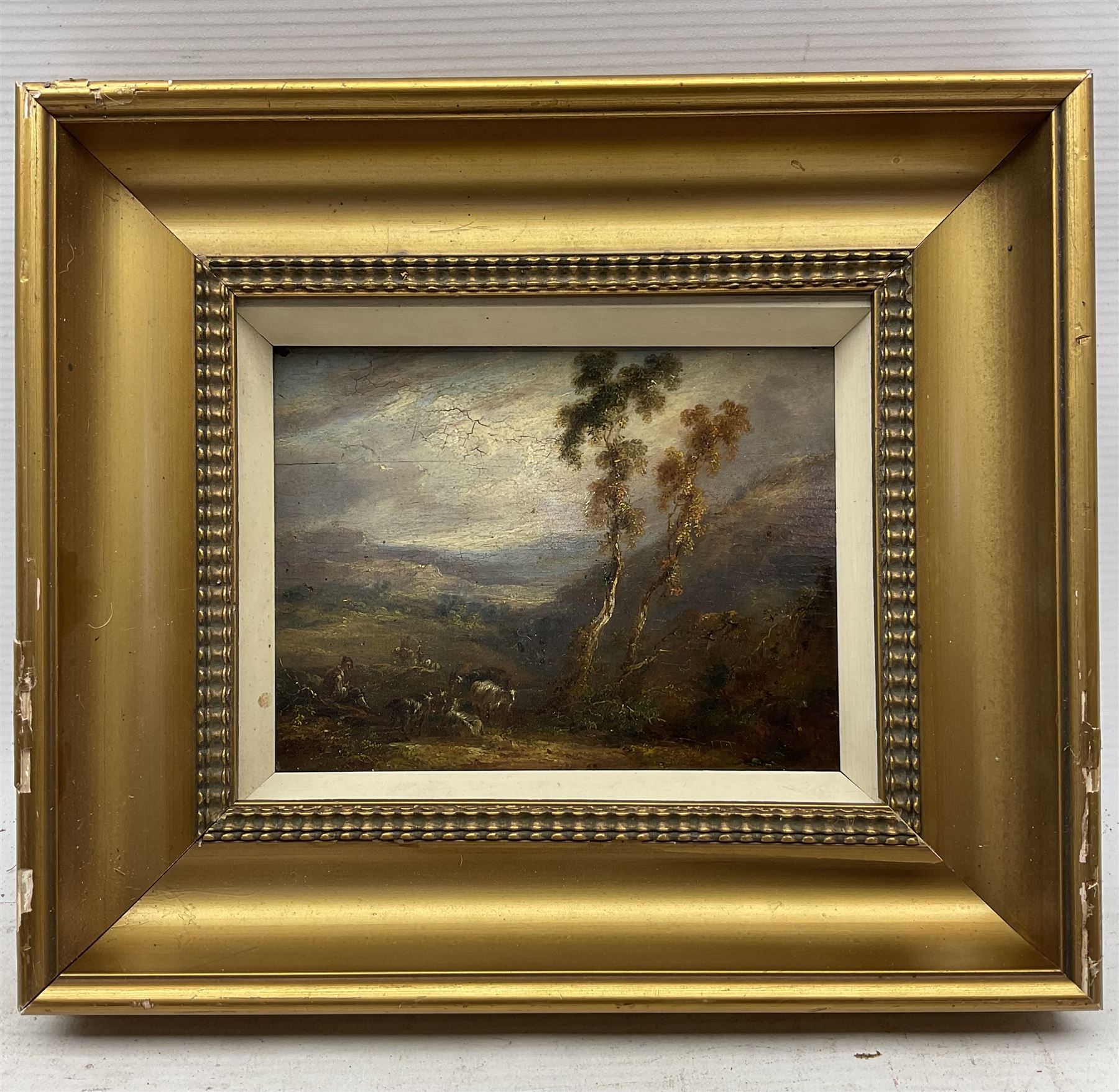 Samuel Williamson (British 1792-1840): Landscape with Goatherd, oil on panel signed and dated 1828, 13cm x 17cm 