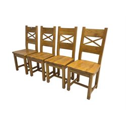 Set four oak dining chairs with x-frame back