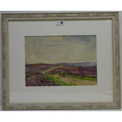  Rowland Henry Hill (Staithes Group 1873-1952): Horse and Cart crossing the North Yorkshire Moors, watercolour signed 24cm x 34cm  DDS - Artist's resale rights may apply to this lot     