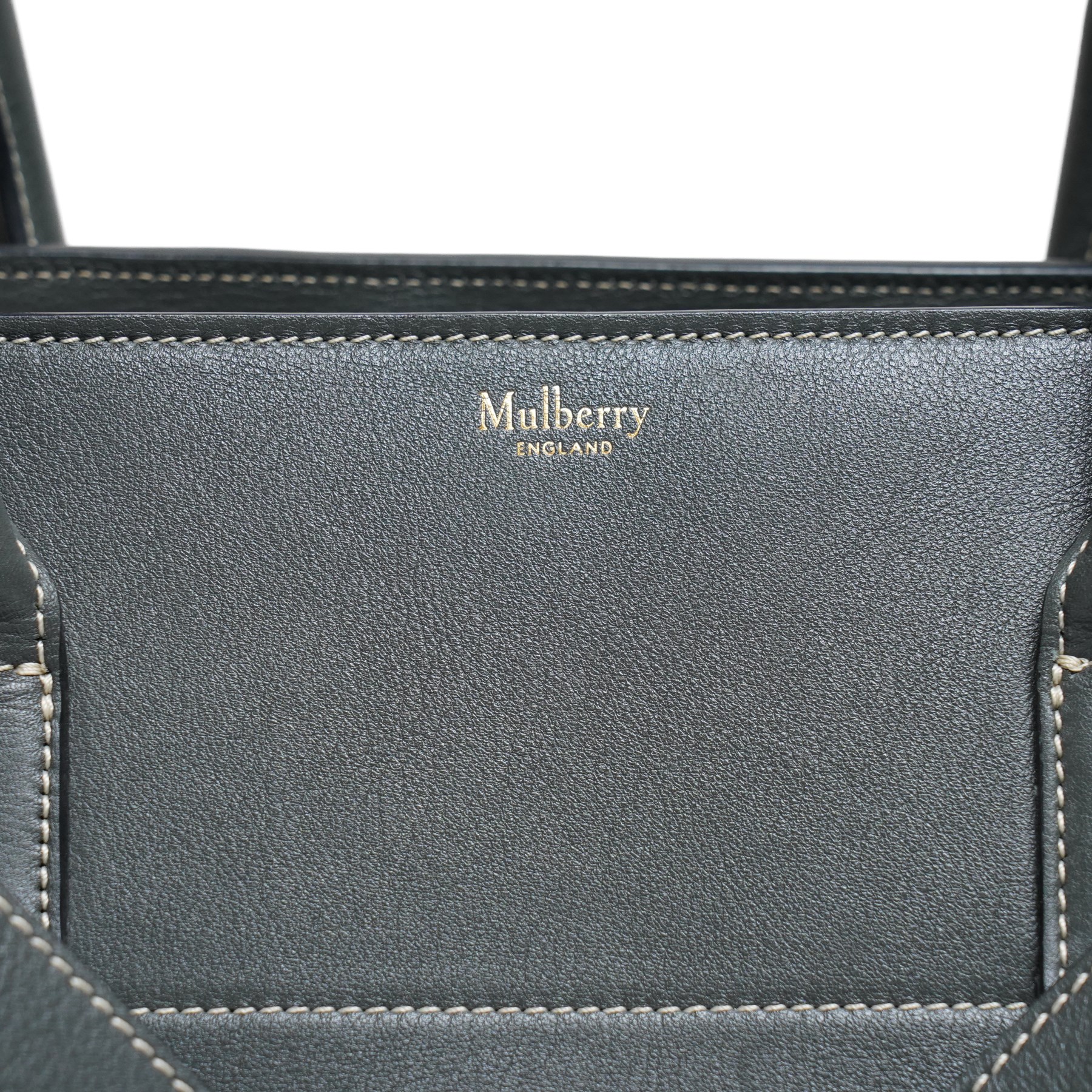 Mulberry - Zipped Bayswater handbag in grey calf leather, with contrasting white stitching, twin rolled leather top handles, crossover front straps with gold-tone Postman’s Lock fastening, zip top closure and gold-tone hardware, with original Mulberry dust bag