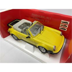 Polistil - four Tonka 1:16 scale models comprising Porsche 911 Cabriolet; MGA Twin Cam; Ferrari California; and Morgan Plus 8; and Polistil 1:18 scale  model Lamborghini Miura; all boxed (5)