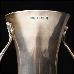 Early 20th century Art Nouveau silver vase of waisted form with trailing handles H15cm Birmingham 1904 Maker  Edward Souter Barnsley retailed by Finnigans