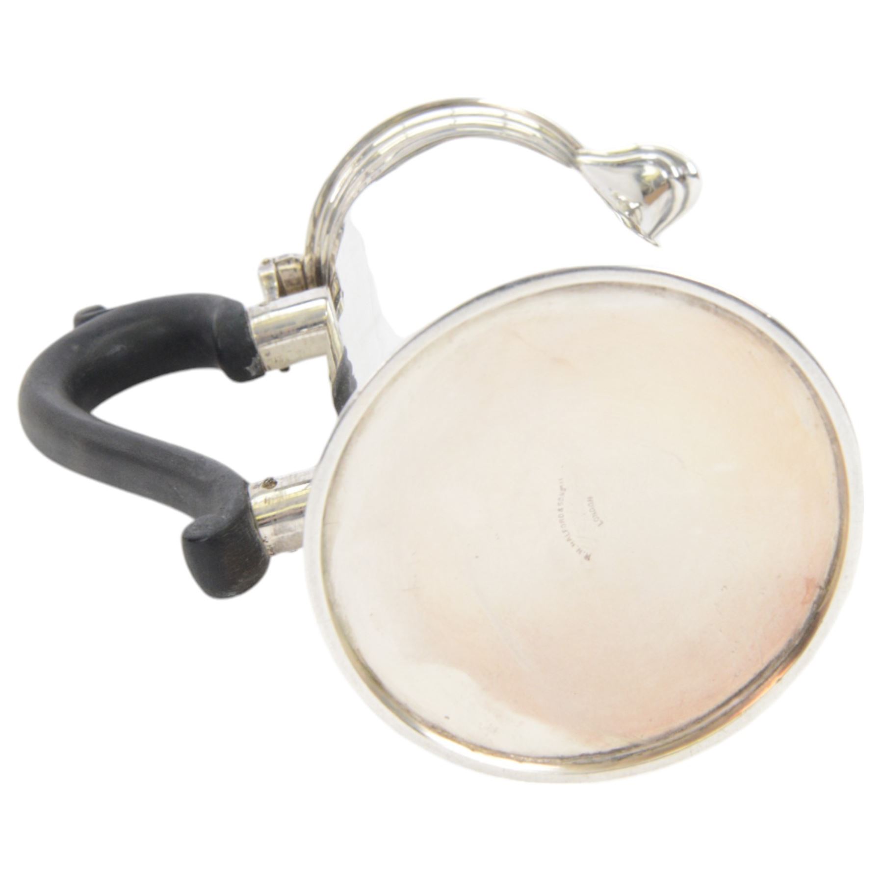 1930's silver two piece cafe au lait set, comprising coffee pot and a hot milk jug, each of tapered cylindrical form, with ebonised handles, hallmarked Nayler Brothers, London 1933, H19cm