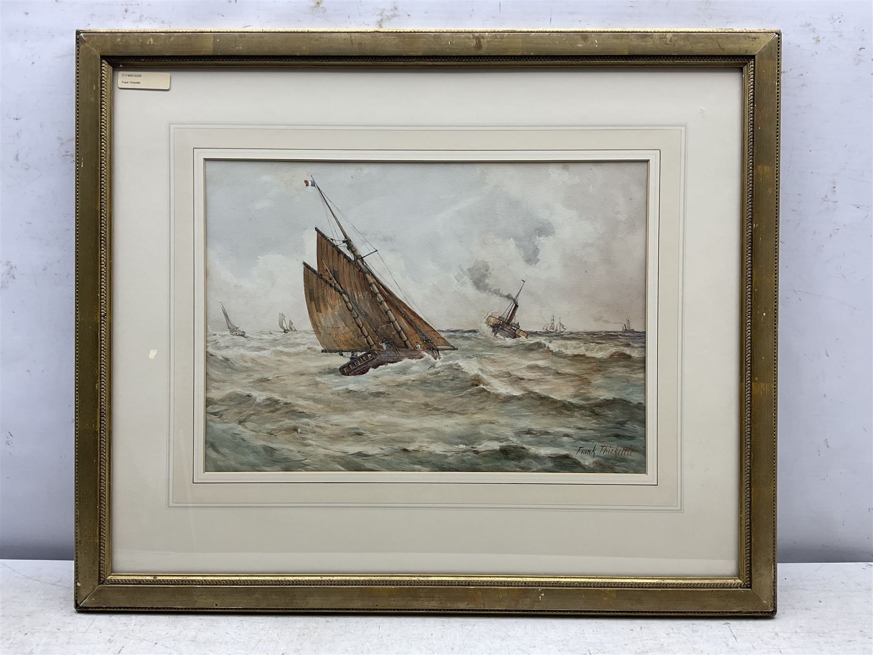 Robert Frank Thirkettle (British 1849-1916): Fishing Yawl and Steam Paddle Boat, watercolour signed 33cm x 47cm 
Provenance: private collection, purchased David Duggleby Ltd 29th November 2010 Lot 103
