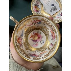 Coalport tea and coffee cups, pattern no. 830, decorated with sprays of flowers within gilt borders, comprising three teacups, four coffee cups and five saucers, with another matched teacup and saucer 