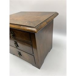 18th century style walnut chest of small proportions, the rectangular moulded top over three drawers with split tail handles, H26 L34cm D29