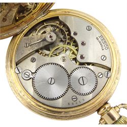 Early 20th century gold-plated full hunter, keyless lever presentation pocket watch by Denco and a 9ct gold manual wind wristwatch, Chester 1944, both with dials with Roman numerals and subsidiary seconds dials