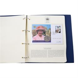 Approximately 104 Royal Mail Royal Mint coin or medallion covers, housed in an official Royal Mail Royal Mint ring binder folder and loose, together with The Queen's Golden Jubilee Coin Cover Collection in two albums, commemorative fifty pences, crowns, etc
