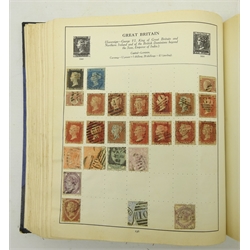  Collection of Great British and World stamps in 'The Centurion' stamp album including Queen Victoria 1d black lightly cancelled with red MX, imperf and perf penny reds, King George V seahorses,  British colonies, China, United States of America, overprints, India and Australian states etc   