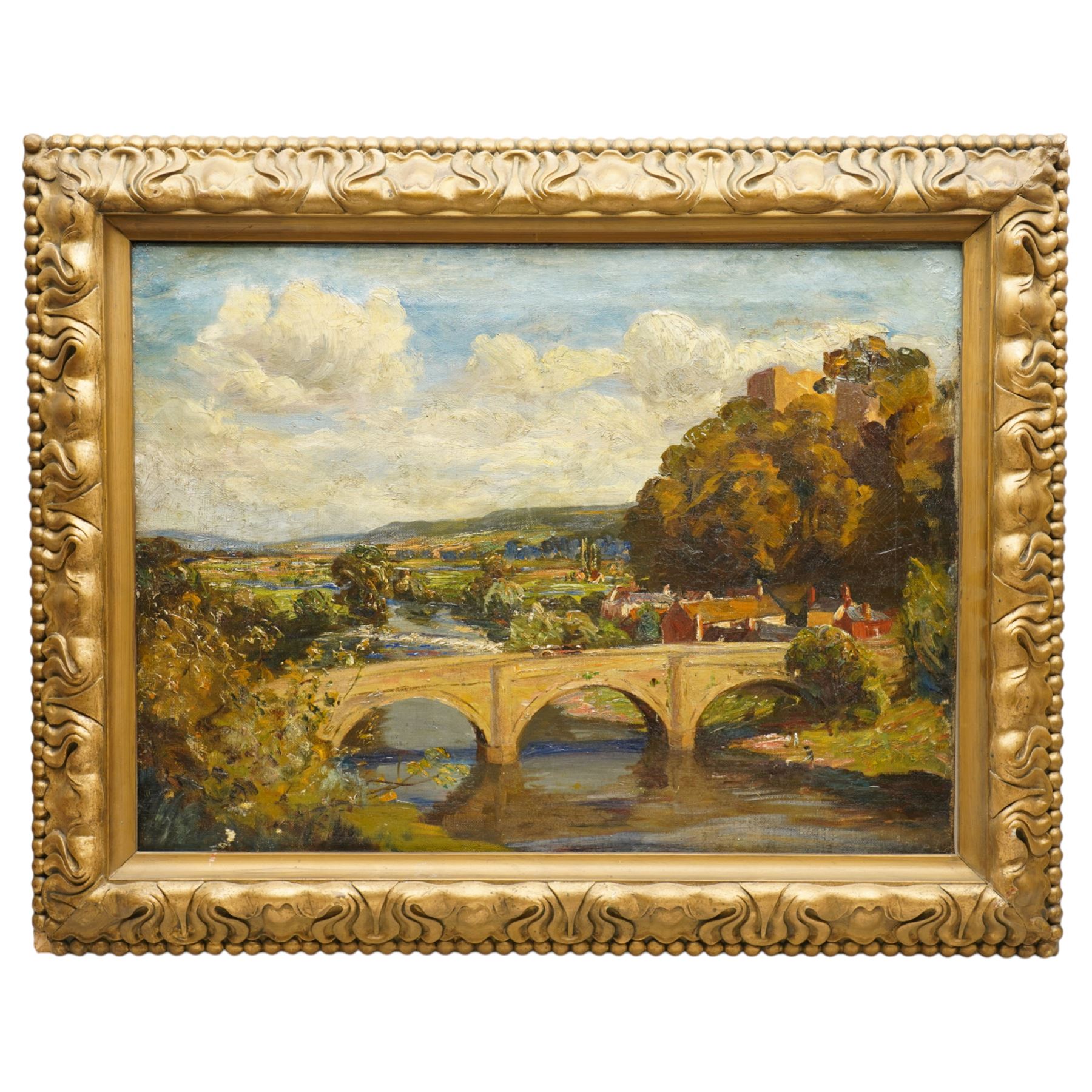 Circle of Herbert F Royle (British 1870-1958): Ludford Bridge over the River Teme - Ludlow Shropshire, oil on canvas unsigned 44cm x 60cm