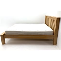 Light oak 4' 6'' bedstead with slatted headboard and 'Myer's Cameo' mattress