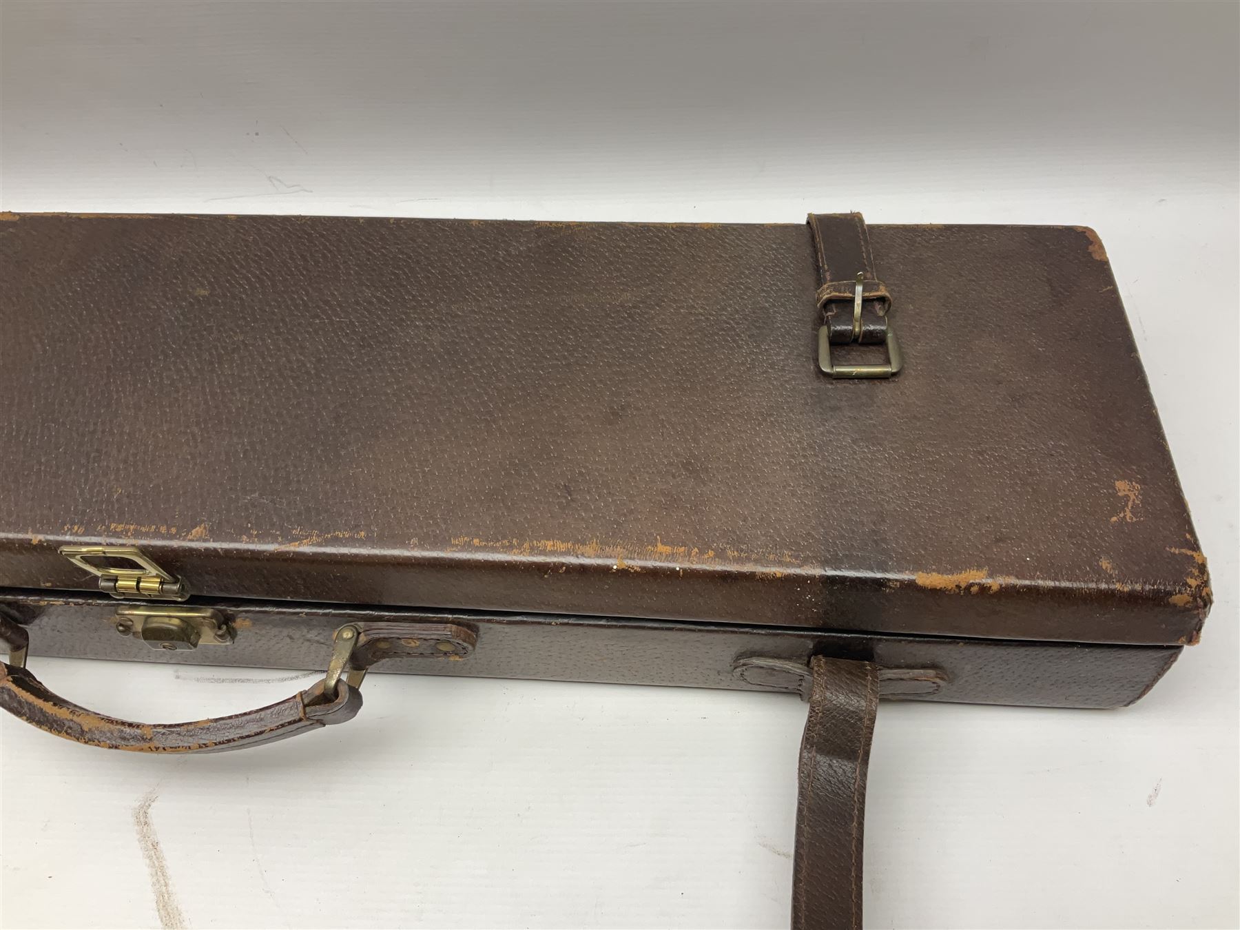 Leather fitted shotgun case L81cm, and a canvas fitted shotgun case with Hooton & Jones label, L83cm (2)