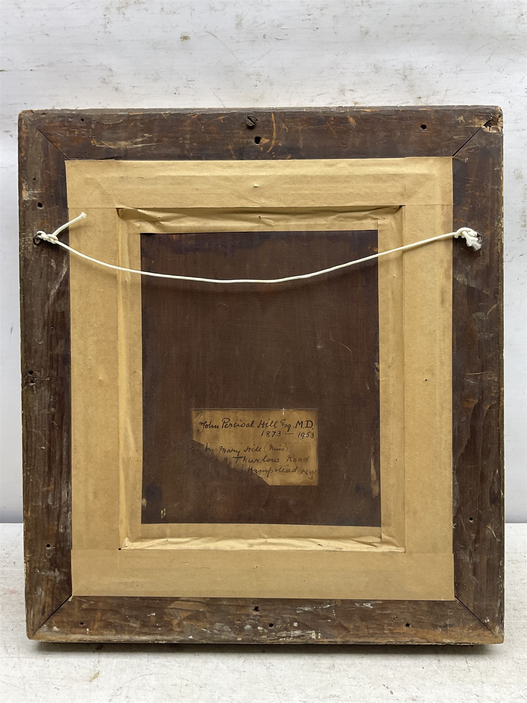 Mary Hill (British 1870-1947): Portrait of 'John Percival Hill Esq', oil on panel signed with initials and dated 1926, titled verso 24cm x 20cm 