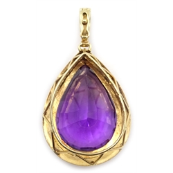  Gold pear shaped amethyst pendant, stamped 14K 585  