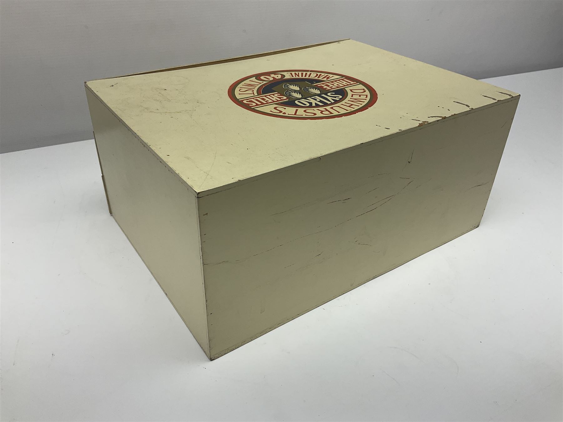 Mid 20th century Dewhurst's 'Sylko' advertising counter top three drawer chest, H14.5cm