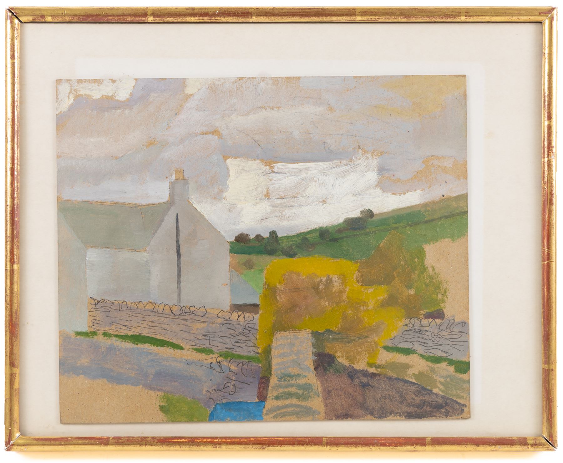 Sir Norman Robert Reid (British 1915-2007): View of a Cottage and Landscape, oil on board unsigned, inscribed verso 26cm x 31cm
Provenance: from the Estate of the Late Mrs Eugene Rosenberg