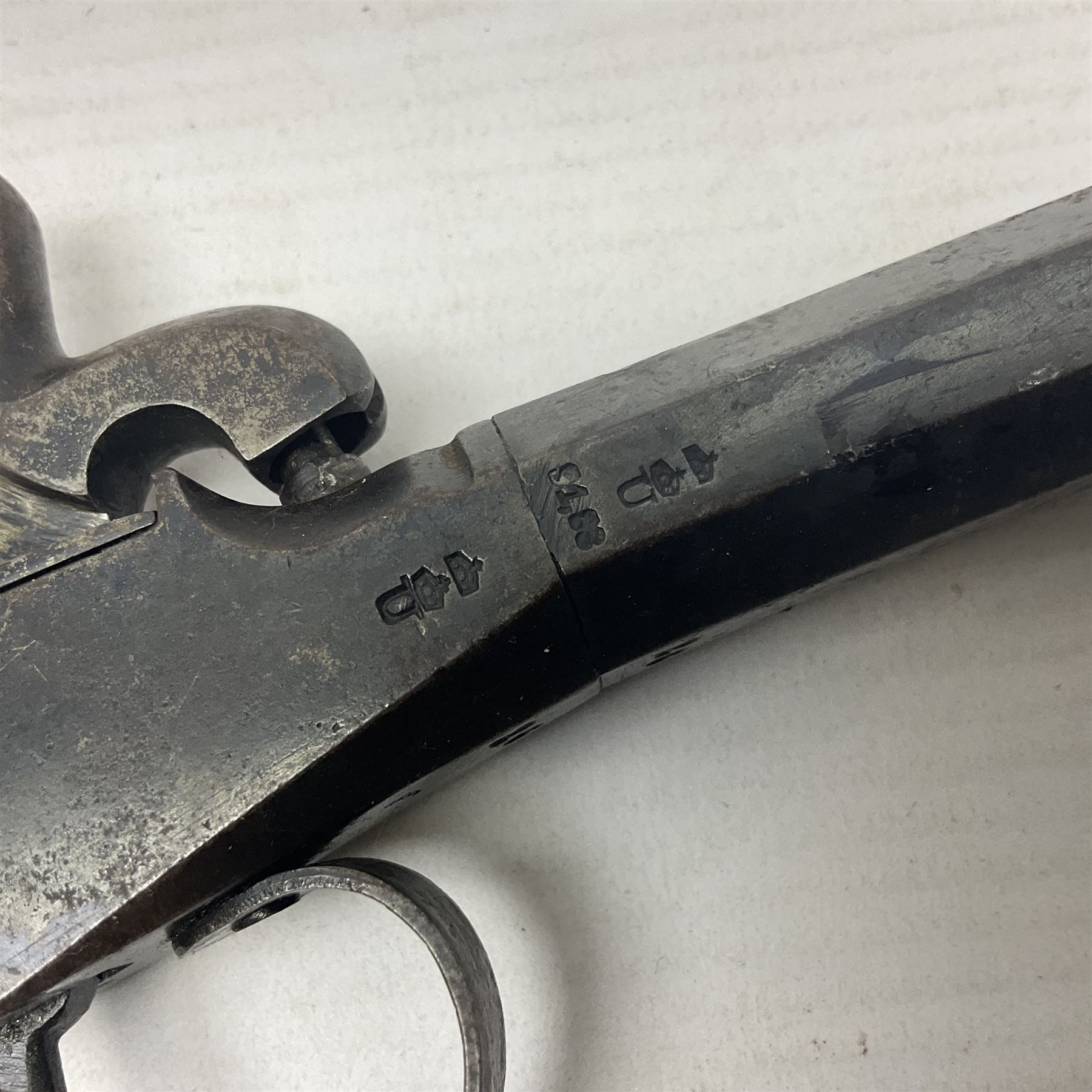 Percussion pocket pistol, 9cm octagonal barrel with German proof marks, figured walnut stock 21cm overall