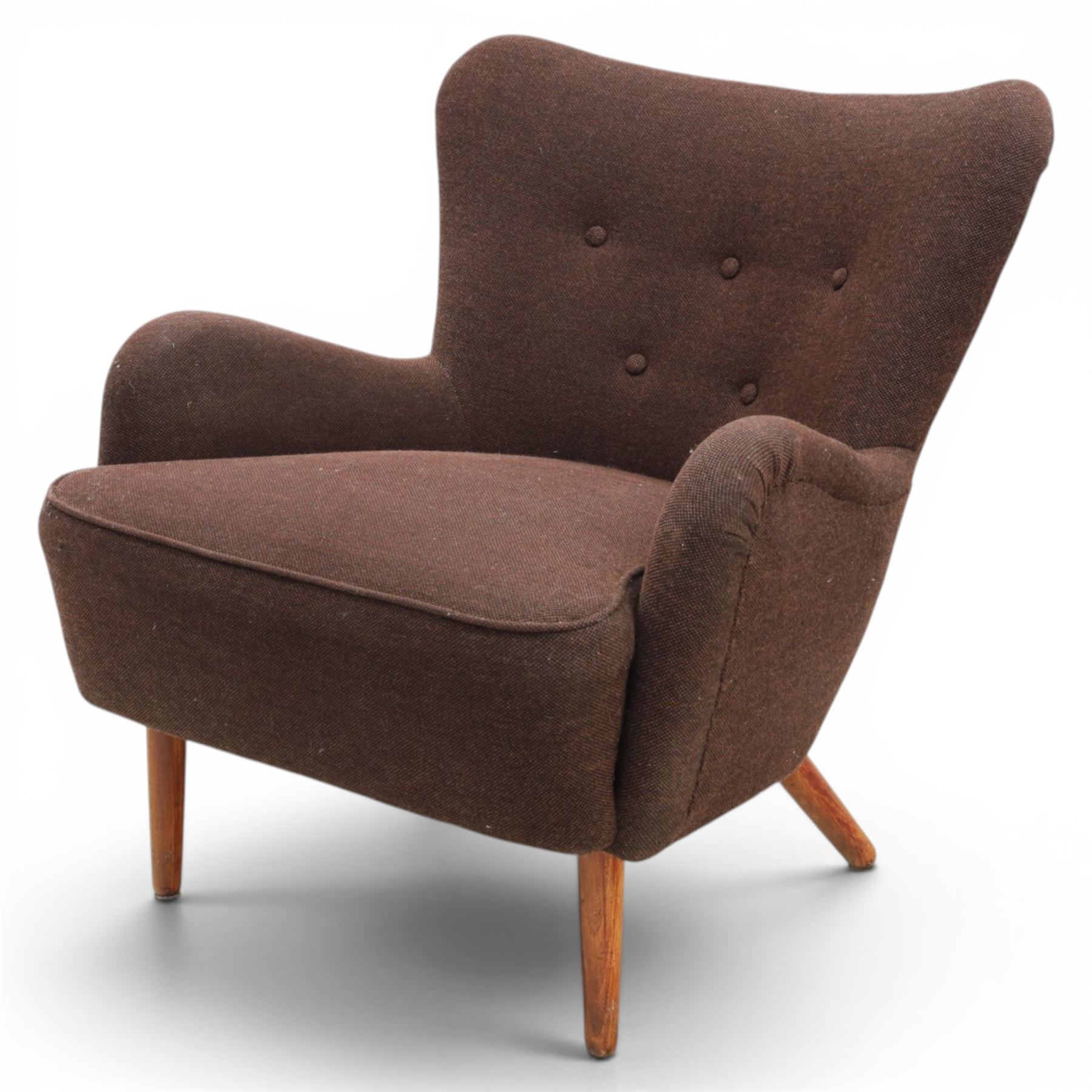 Ernest Race (British 1913-1964) - mid-20th century DA2 low-back wingback armchair upholstered in deep purple fabric