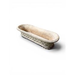 Mid-20th century terracotta oval lattice shallow planter - design after James Pulman & Son