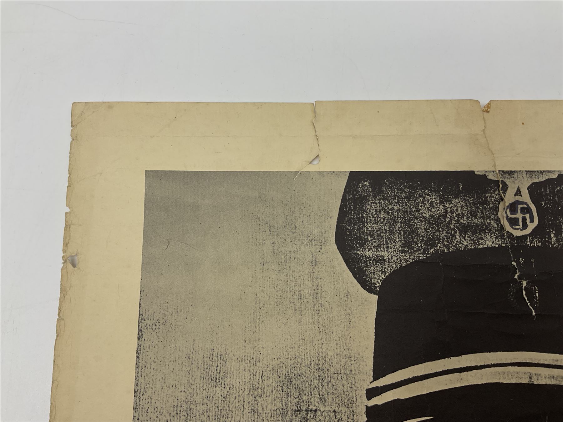 German monochrome 'Gestapo' poster, probably post-WW2, depicting the head of a grim faced Gestapo officer in uniform 55 x 42cm; unframed