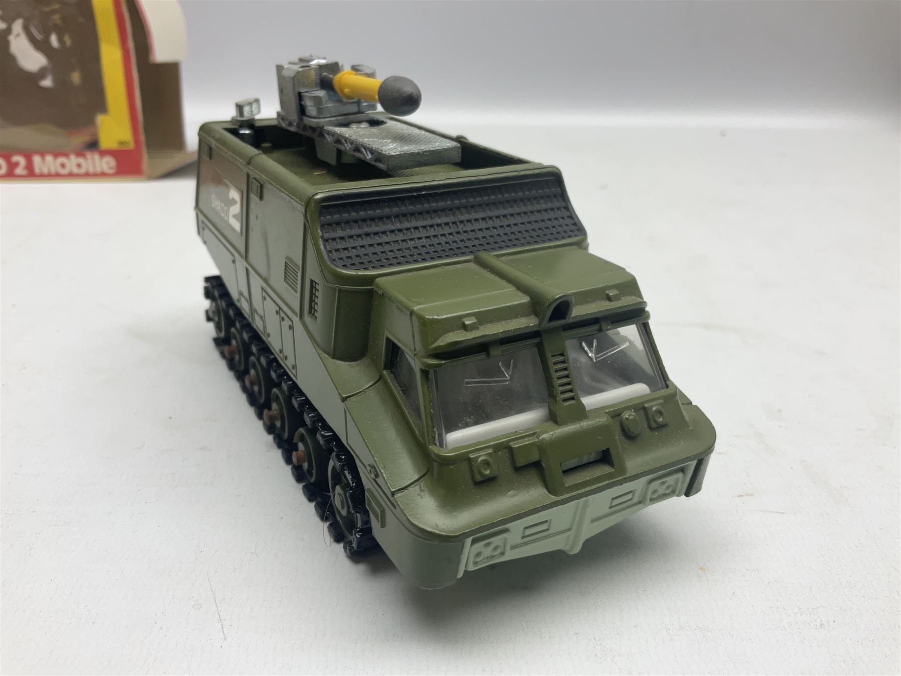 Corgi - die-cast model of James Bond Aston Martin DB5 No.271 with silver body and red interior, gold bumpers and four-spoke wheels, James Bond and two bandit figures; original window box with header card; and Dinky Shado 2 Mobile with one missile No.353; in window box (2)