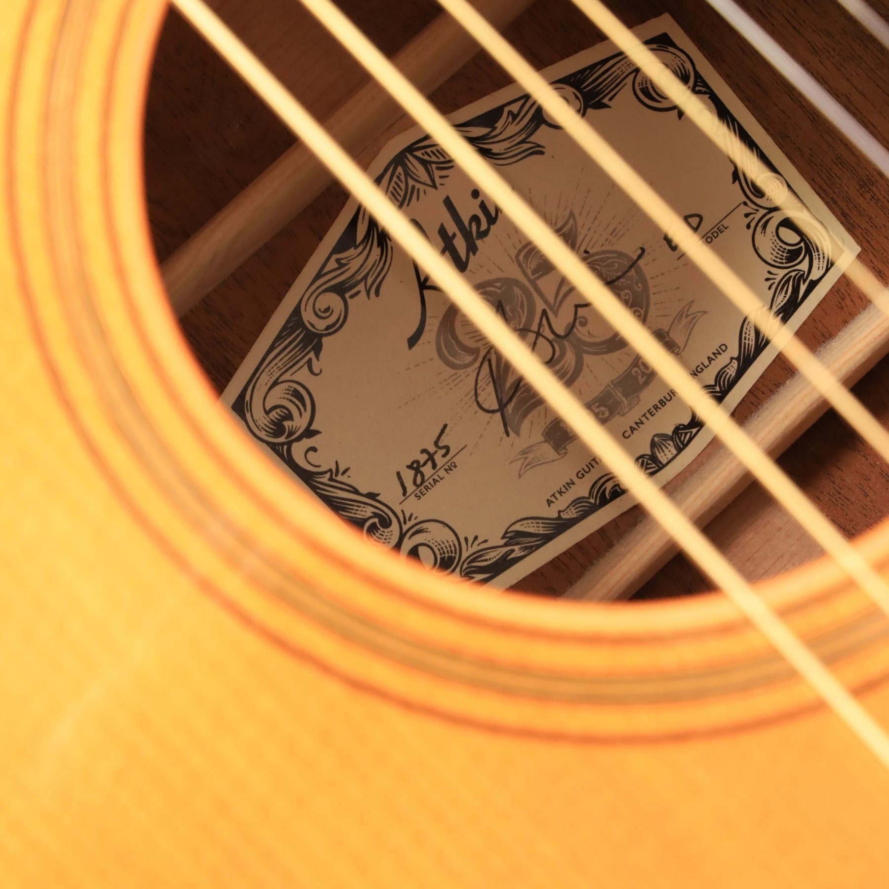Atkin Essential Dreadnought acoustic guitar, serial no. 1875, circa 2022, signed to interior label, with light aged finish in custom TKL carry case with Atkin logo, guitar L102cm