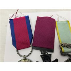 Seven copies of early medals - Waterloo, Crimea, Mediterranean, China 1900, Victoria Cross, Natal Rebellion and Tibet 1903-4; all with ribbons (7)