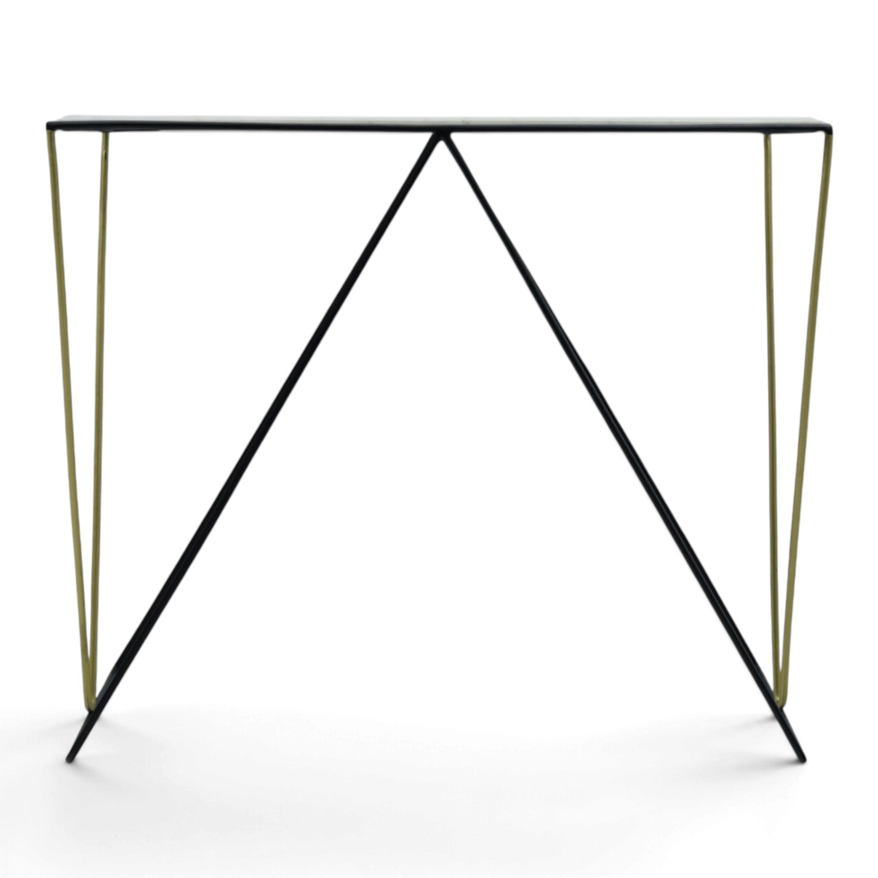 Contemporary marble console table, white marble top with ebonised and gilt metal supports