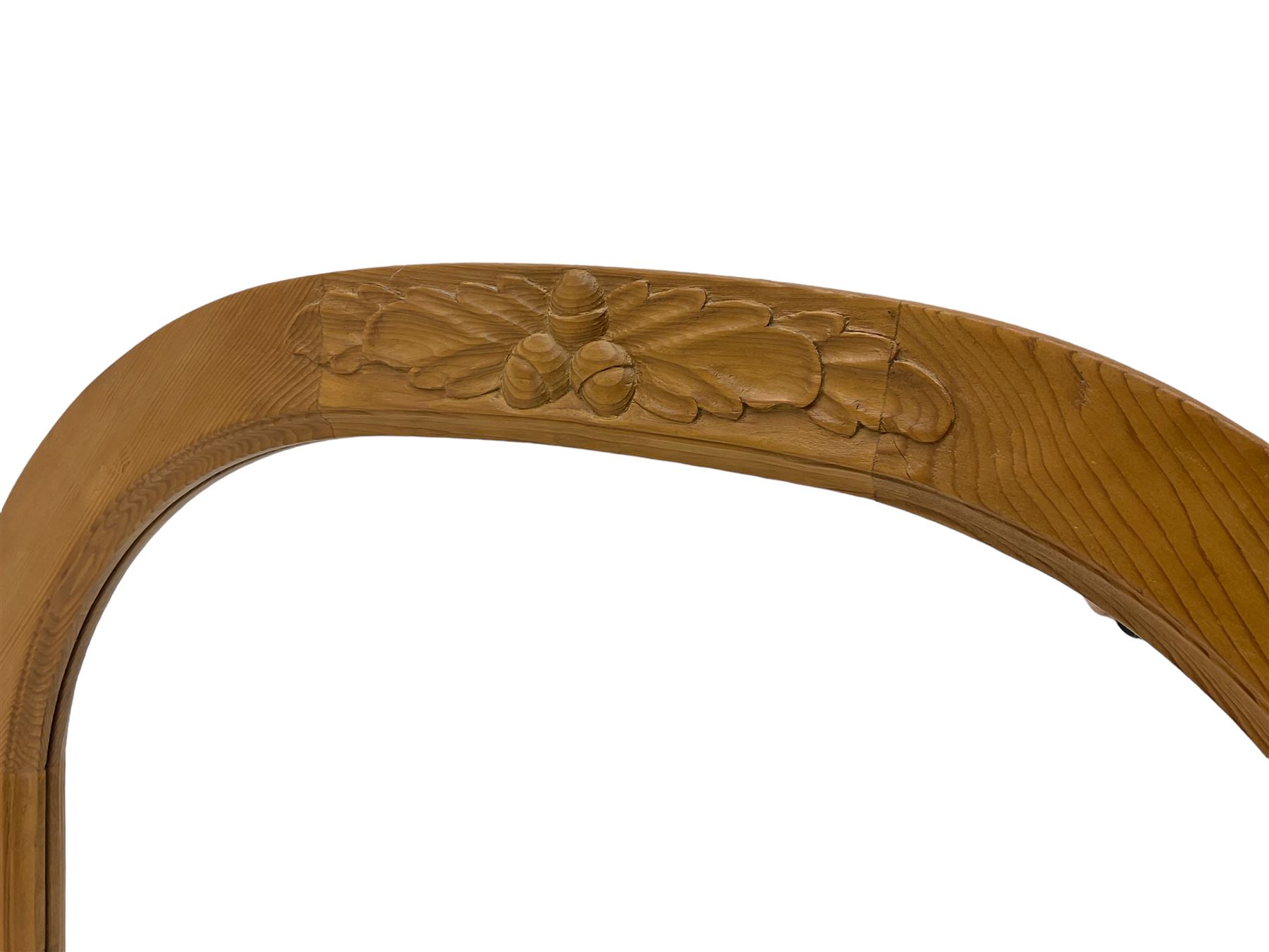 Solid pine framed overmantle mirror, decorated with carved oak leaves and acorns