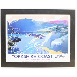 After Frank Henry Mason (Staithes Group 1875-1965): 'Yorkshire Coast near Whitby', reproduction railway poster 29cm x 38cm
